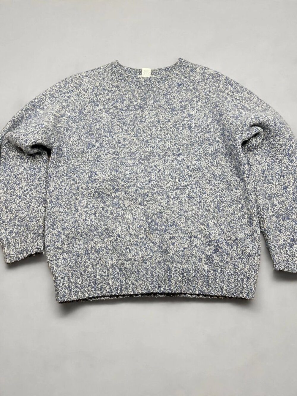 L.L.Bean Mens Blue Marled Lambswool Crewneck Sweater Size L